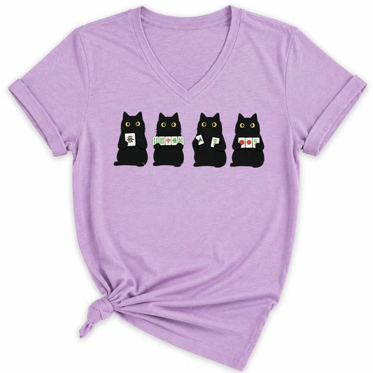Cats playing Mahjong Lady V-neck