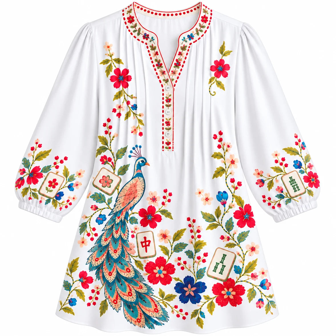 Coral Plume Mahjong Blouse