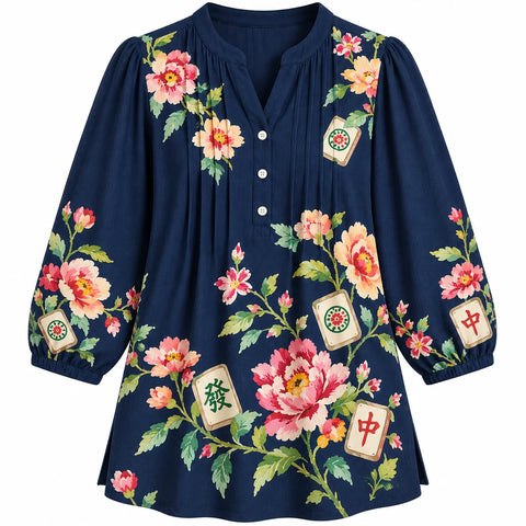 Midnight Peony Mahjong Blouse