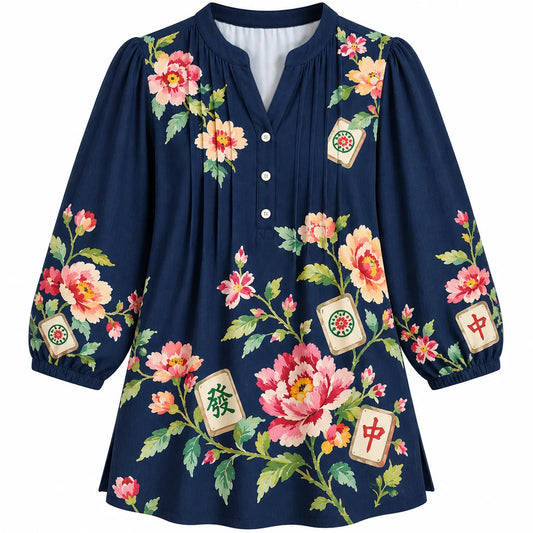 Midnight Peony Mahjong Blouse