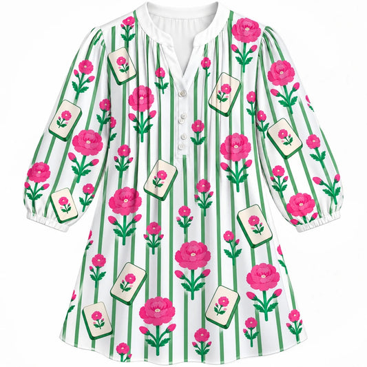 Rosy Tiles Mahjong Blouse