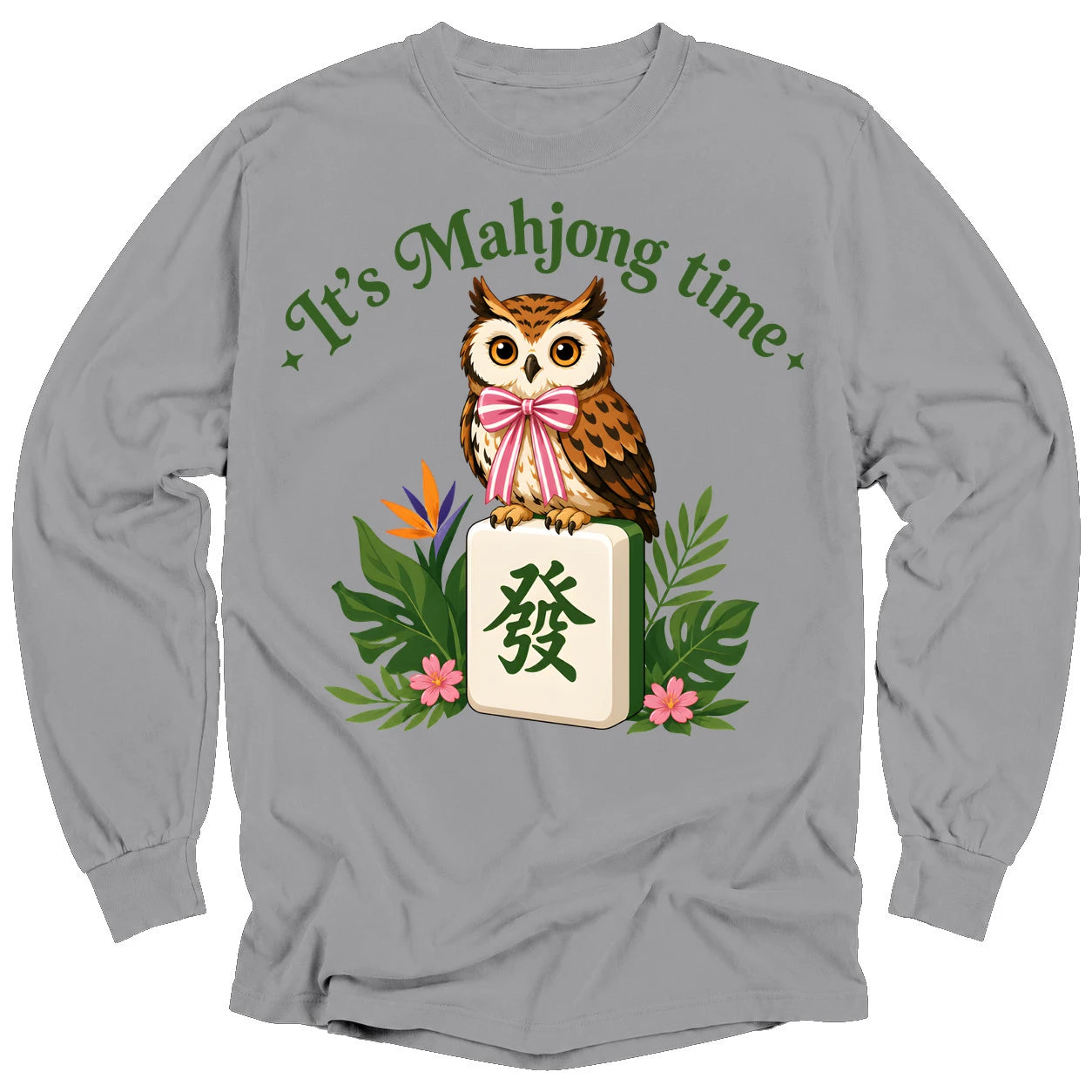 It’s Mahjong Time Owl Long Sleeve T-Shirt