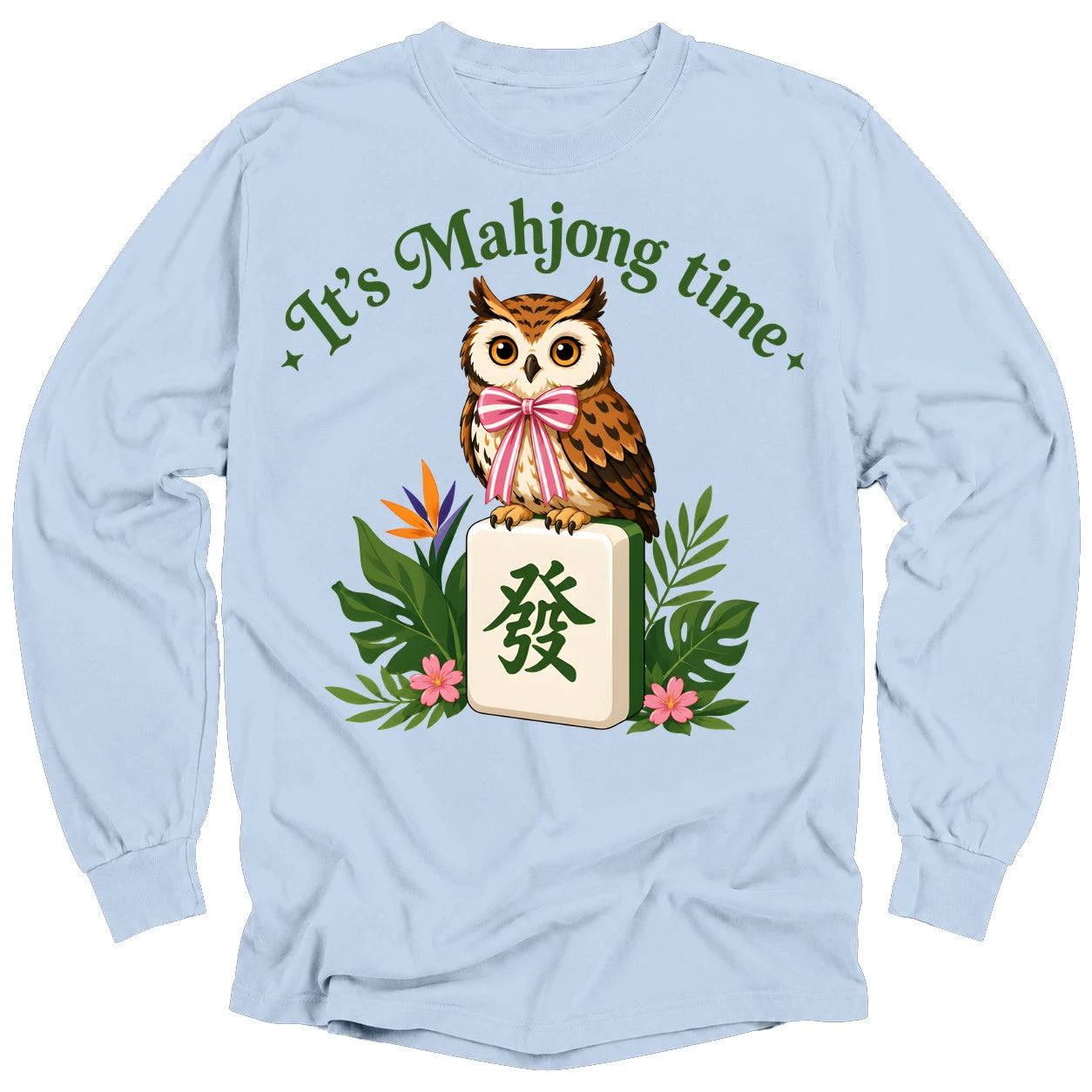 It’s Mahjong Time Owl Long Sleeve T-Shirt