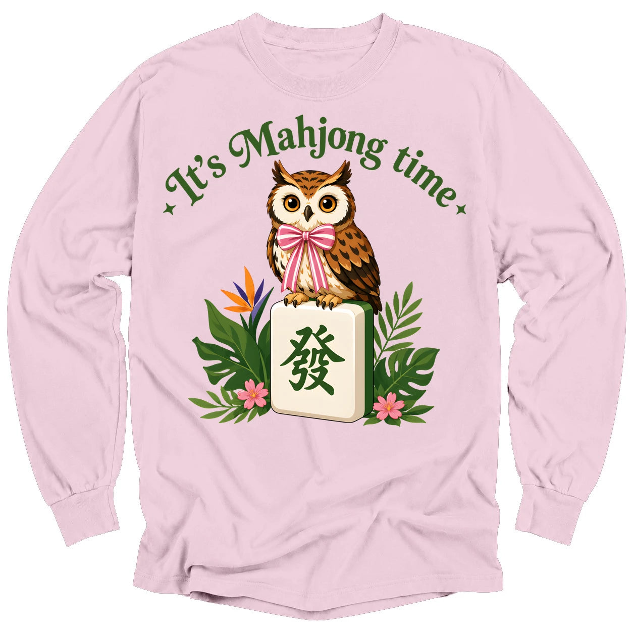 It’s Mahjong Time Owl Long Sleeve T-Shirt
