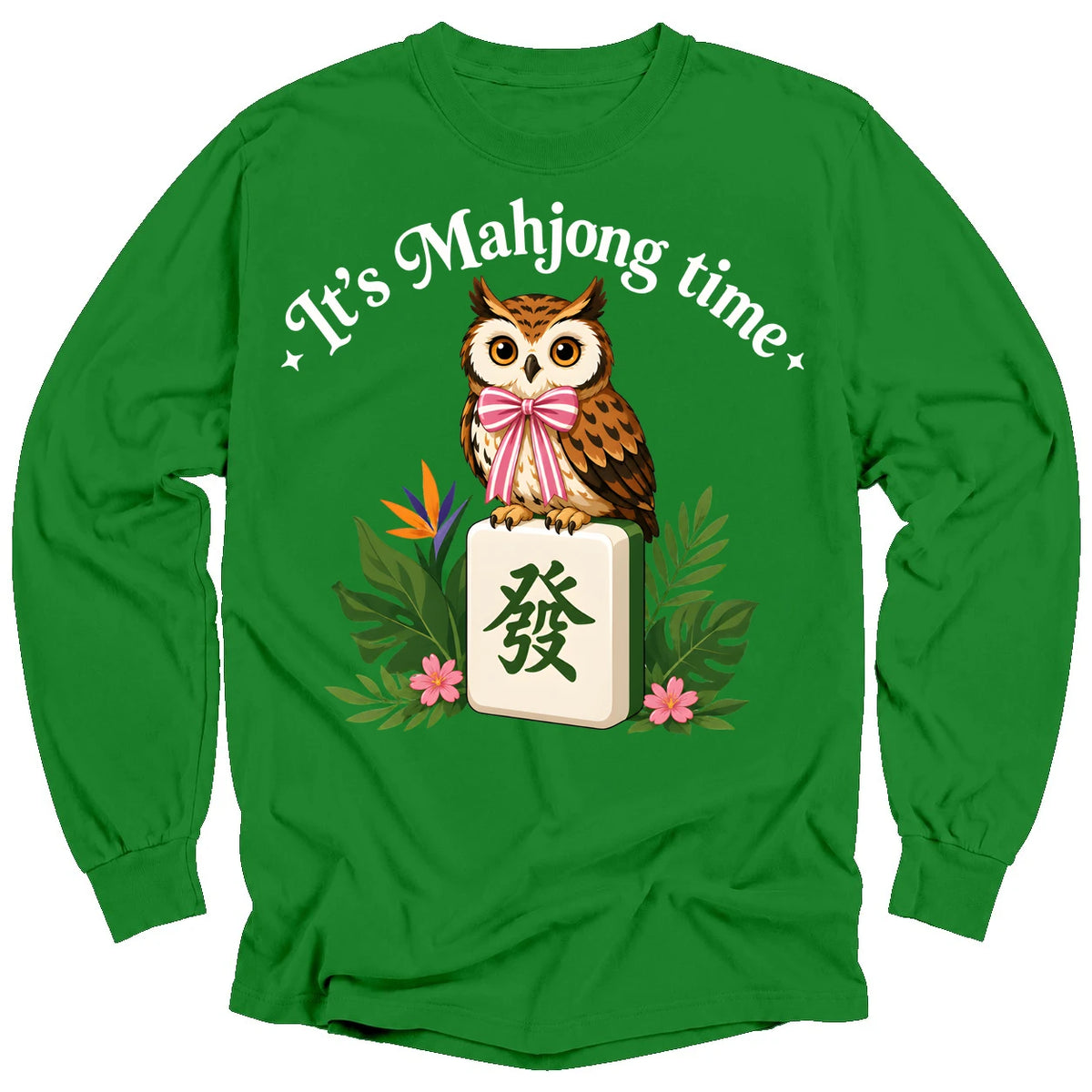 It’s Mahjong Time Owl Long Sleeve T-Shirt