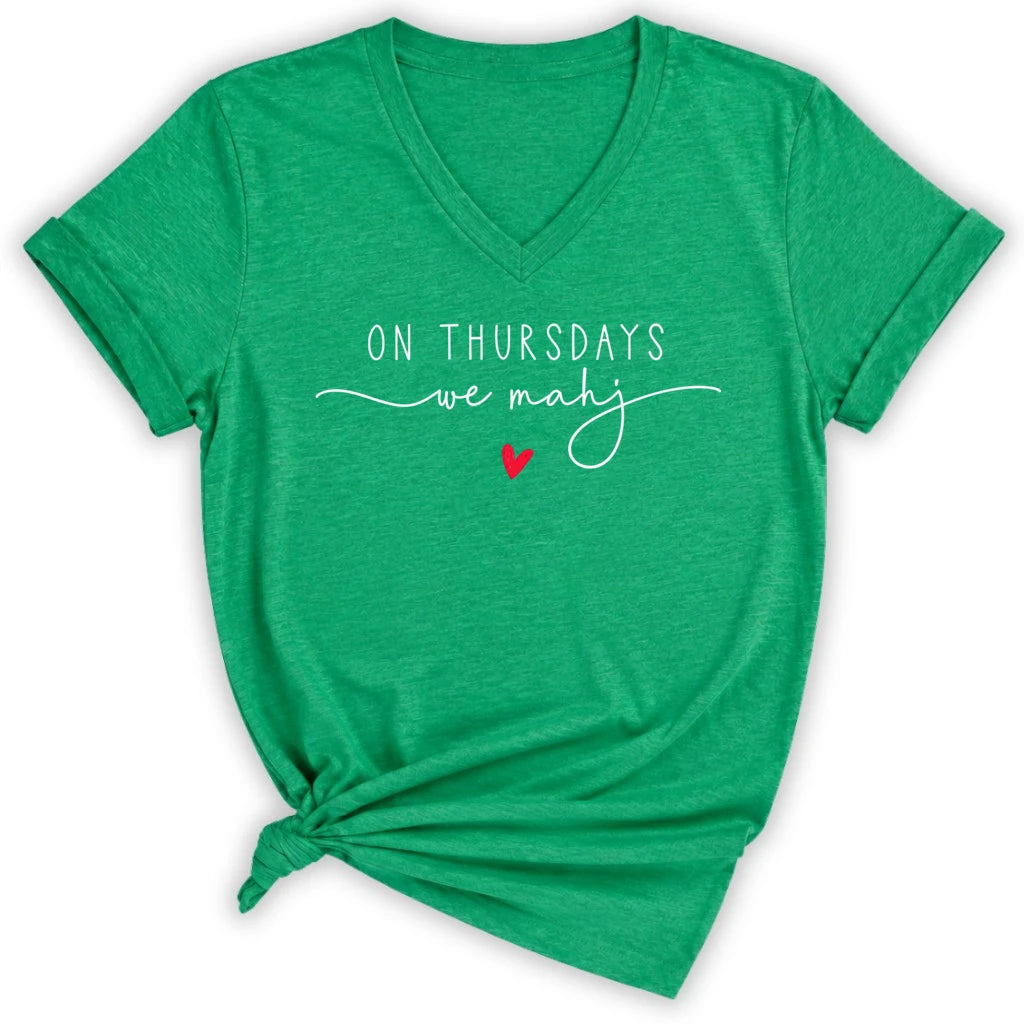 On Thursdays we mahj Lady V-neck