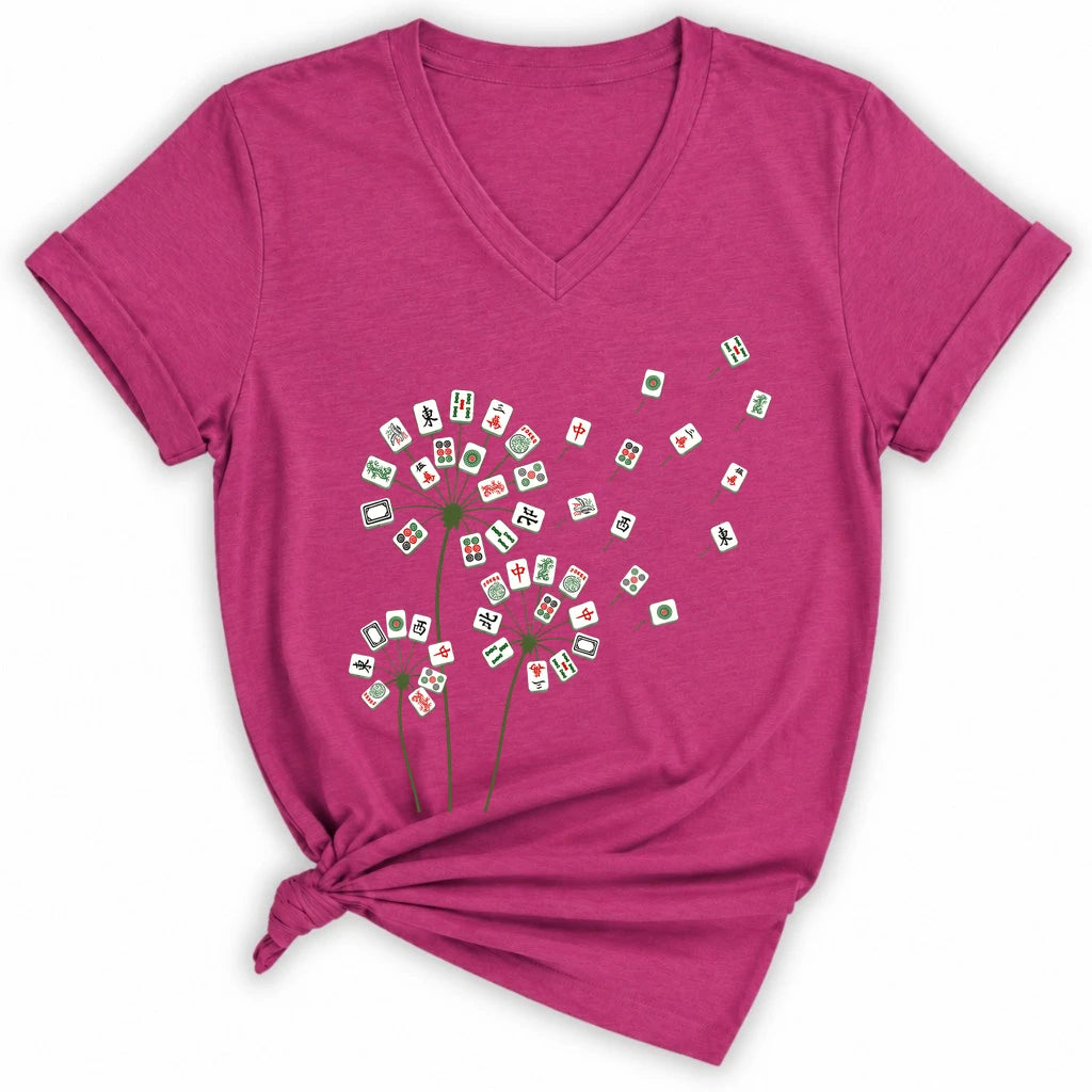 Blooming Mahjong Lady V-neck