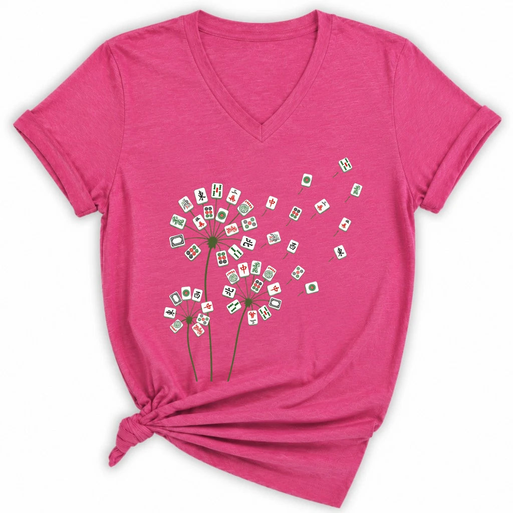 Blooming Mahjong Lady V-neck