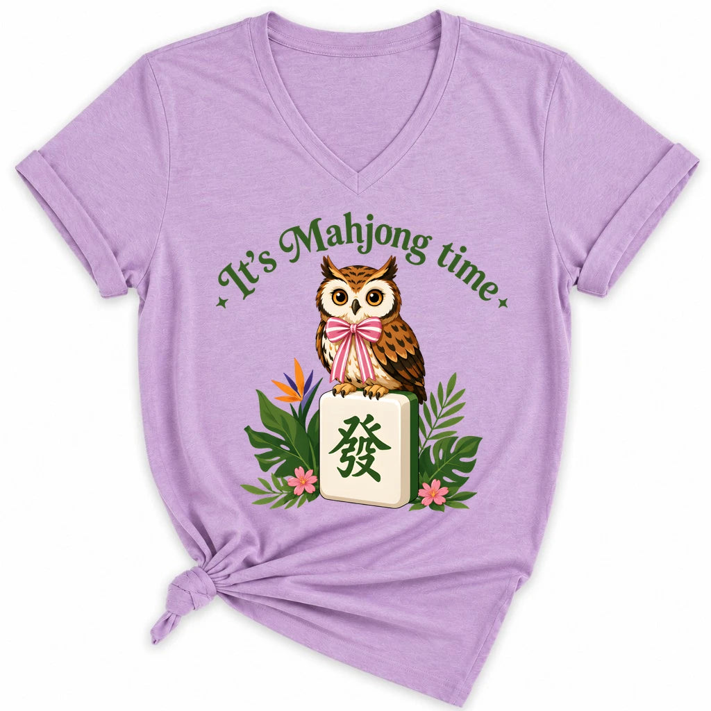 It’s Mahjong Time Owl Lady V-neck