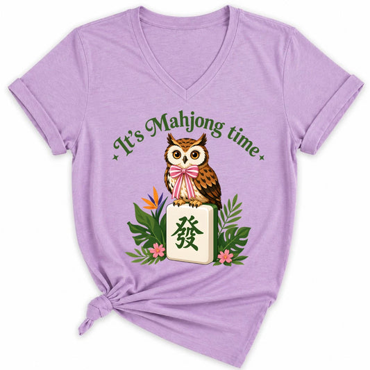 It’s Mahjong Time Owl Lady V-neck