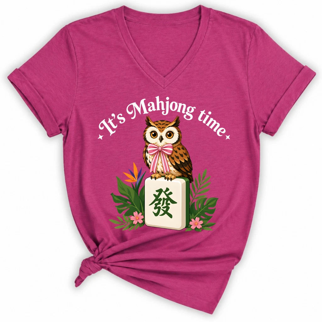 It’s Mahjong Time Owl Lady V-neck