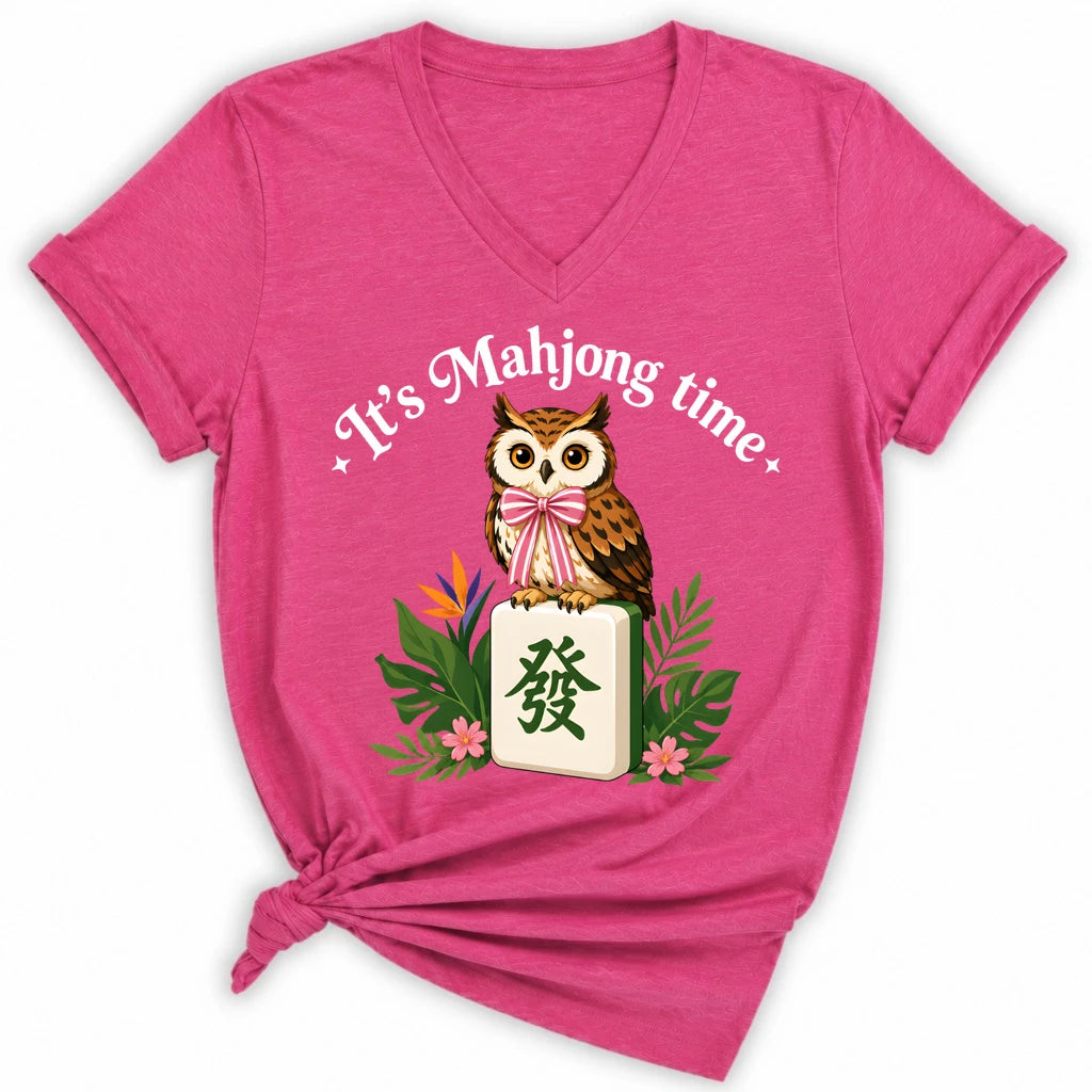 It’s Mahjong Time Owl Lady V-neck