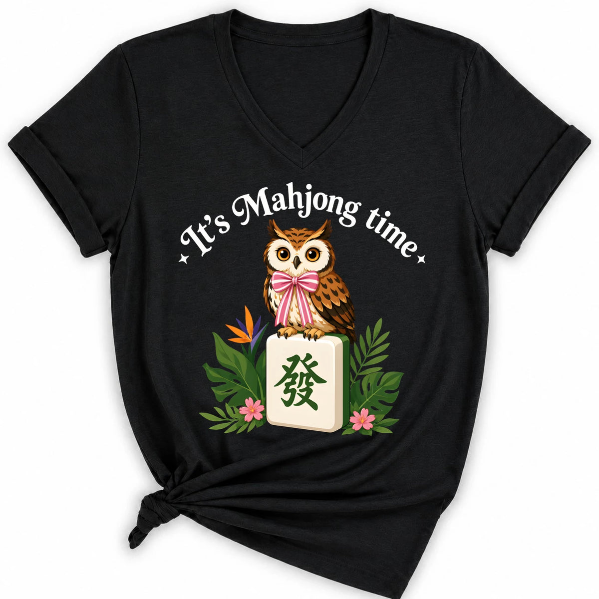 It’s Mahjong Time Owl Lady V-neck