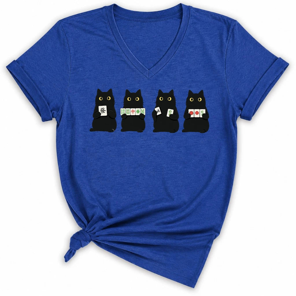 Cats playing Mahjong Lady V-neck