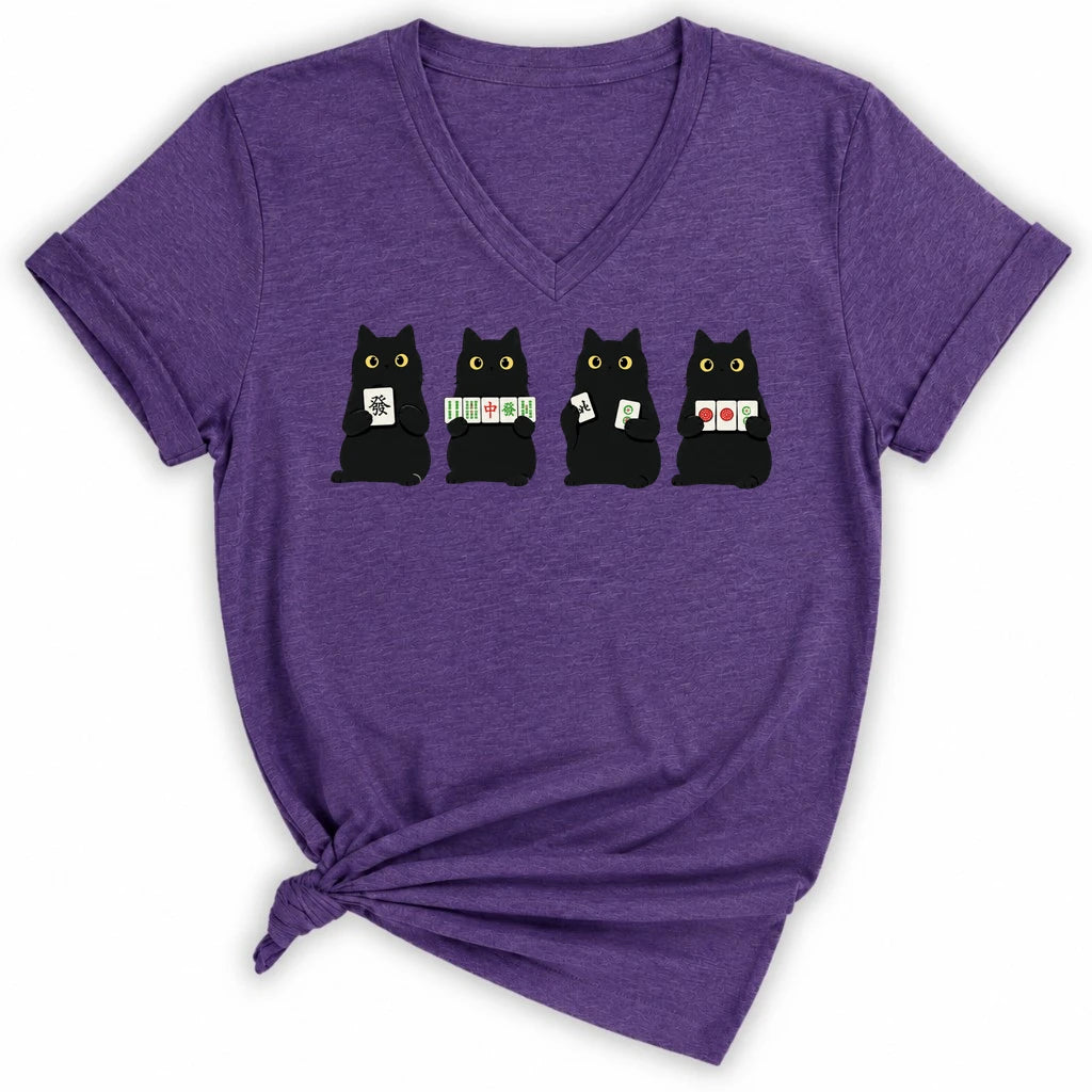Cats playing Mahjong Lady V-neck