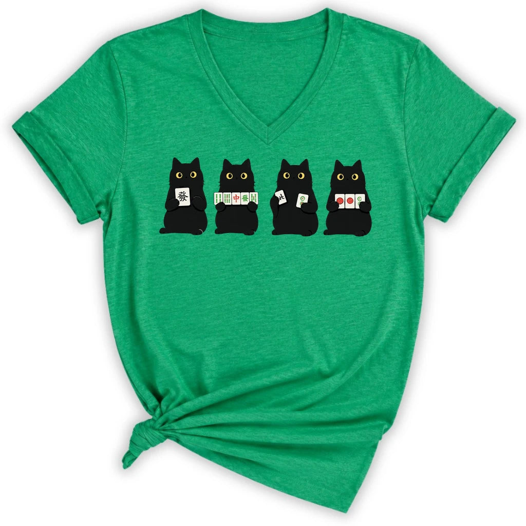 Cats playing Mahjong Lady V-neck
