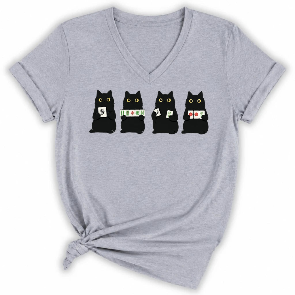 Cats playing Mahjong Lady V-neck