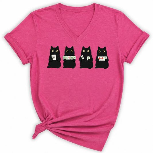 Cats playing Mahjong Lady V-neck