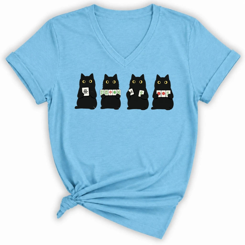 Cats playing Mahjong Lady V-neck
