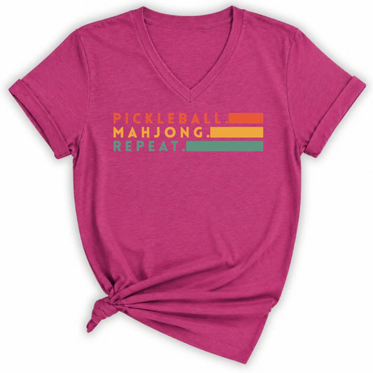 Pickleball Mahjong Lady V-neck