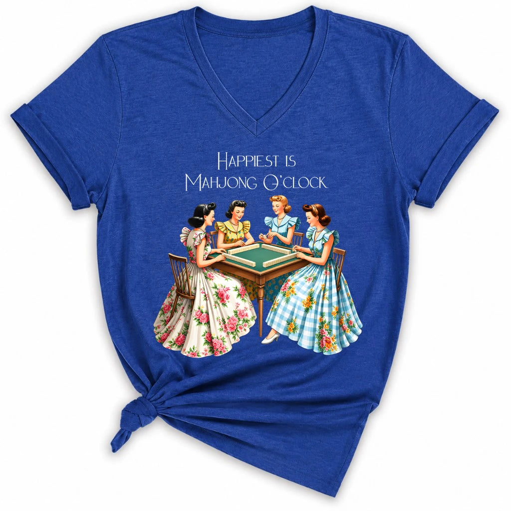 Happiest Is Mahjong O’Clock Lady V-neck