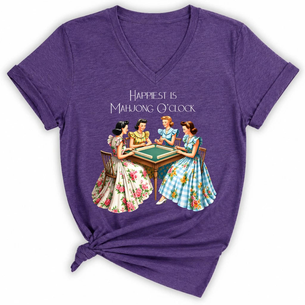 Happiest Is Mahjong O’Clock Lady V-neck