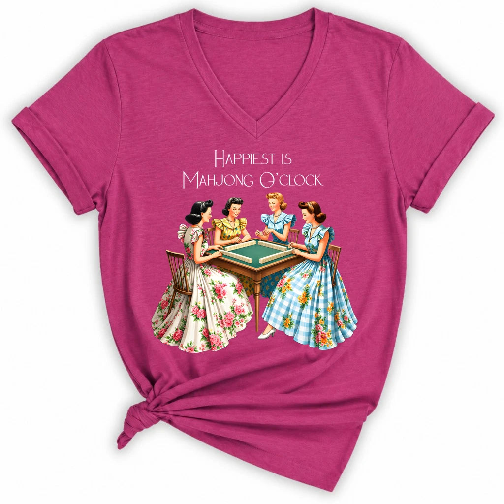 Happiest Is Mahjong O’Clock Lady V-neck