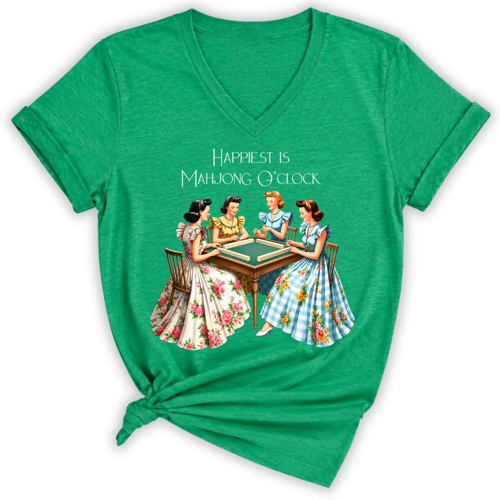 Happiest Is Mahjong O’Clock Lady V-neck