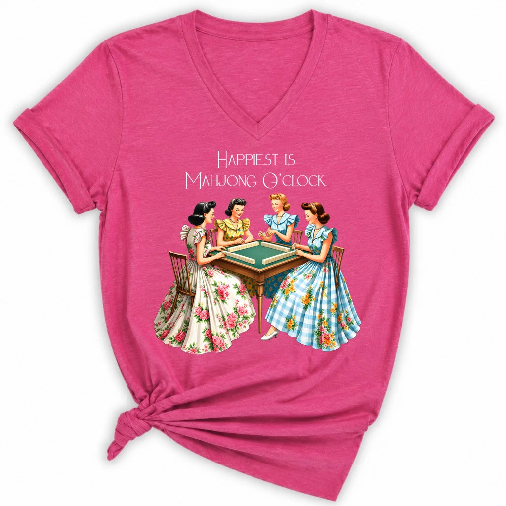 Happiest Is Mahjong O’Clock Lady V-neck