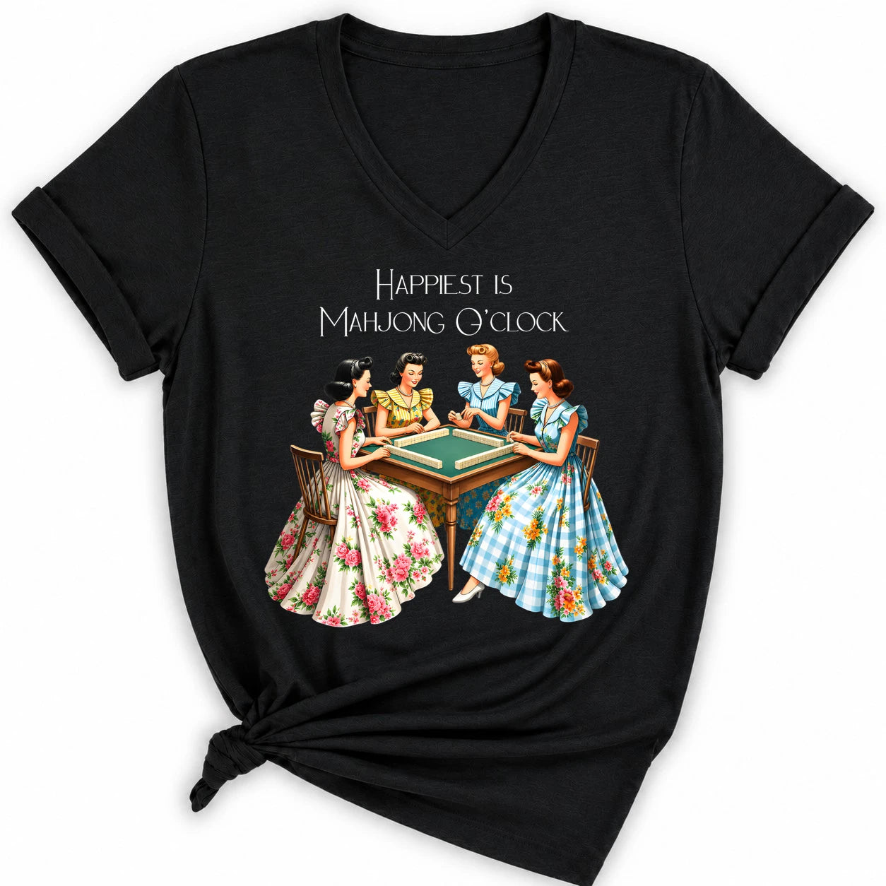 Happiest Is Mahjong O’Clock Lady V-neck