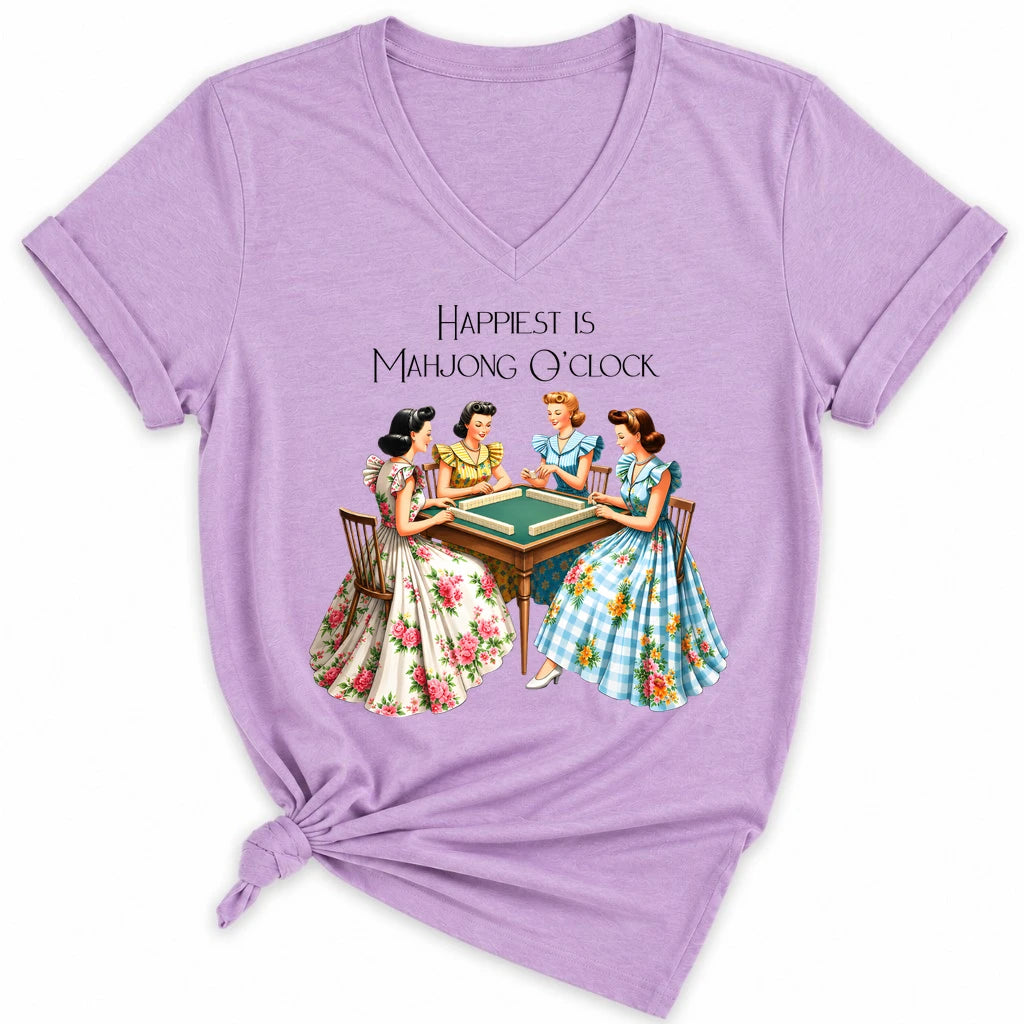 Happiest Is Mahjong O’Clock Lady V-neck