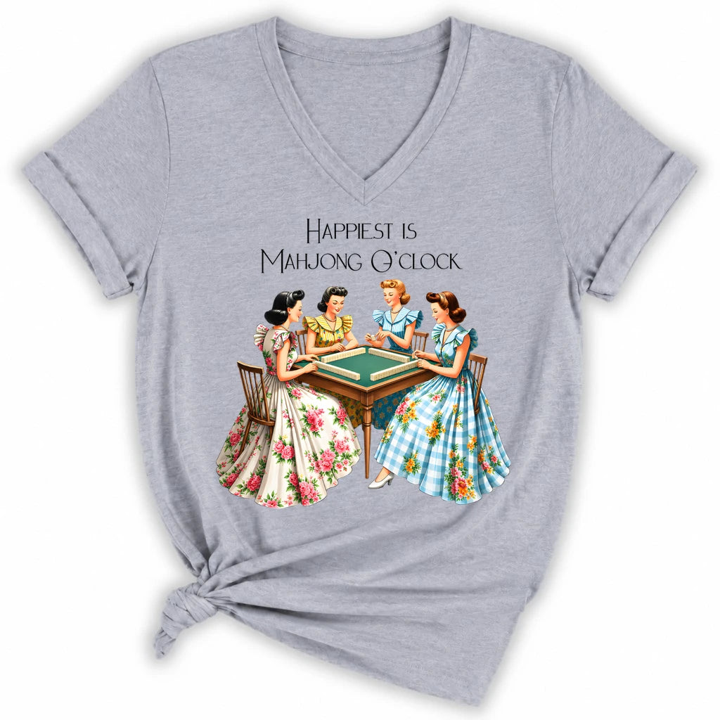 Happiest Is Mahjong O’Clock Lady V-neck