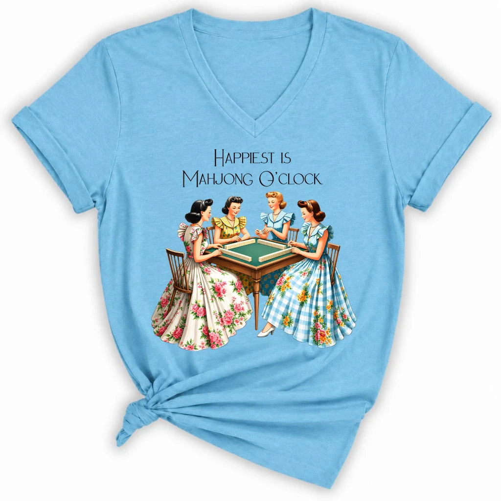 Happiest Is Mahjong O’Clock Lady V-neck