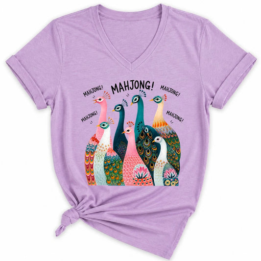 Peacock Mahjong Lady V-neck