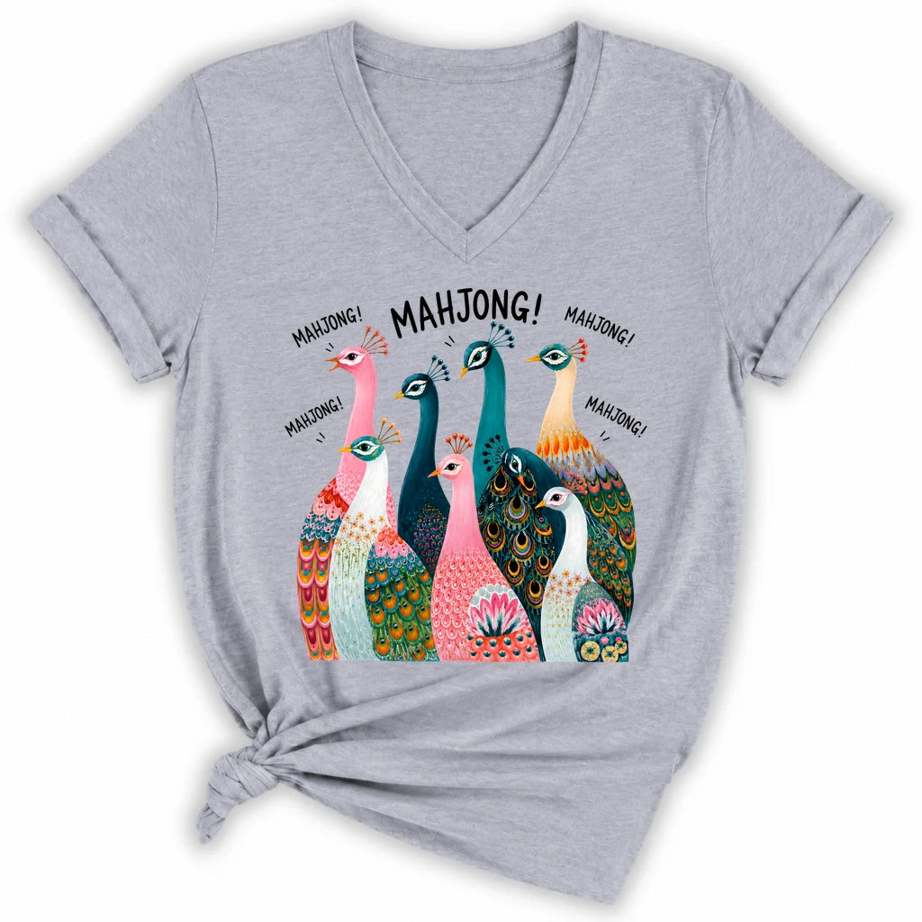 Peacock Mahjong Lady V-neck
