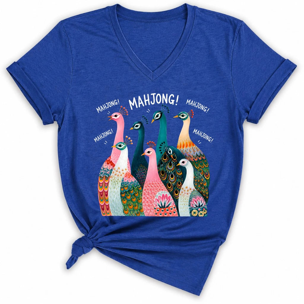 Peacock Mahjong Lady V-neck
