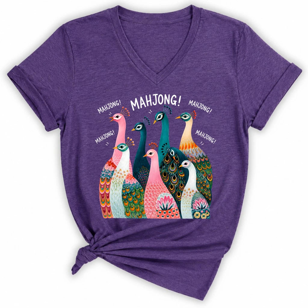 Peacock Mahjong Lady V-neck