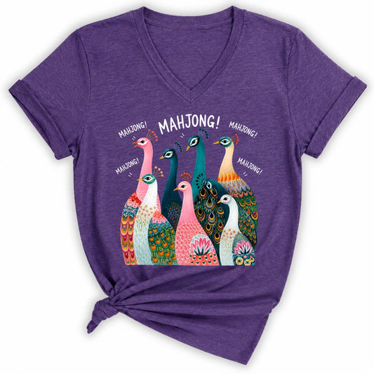 Peacock Mahjong Lady V-neck