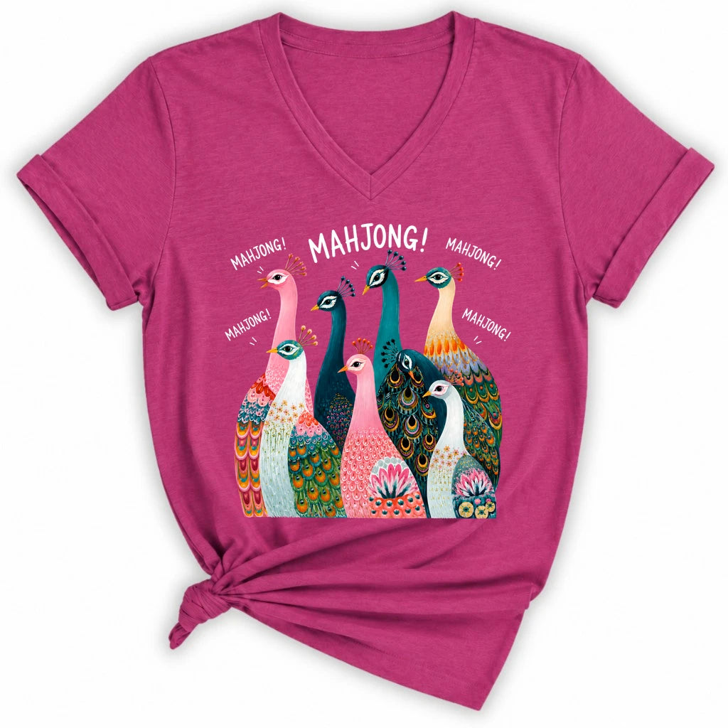 Peacock Mahjong Lady V-neck