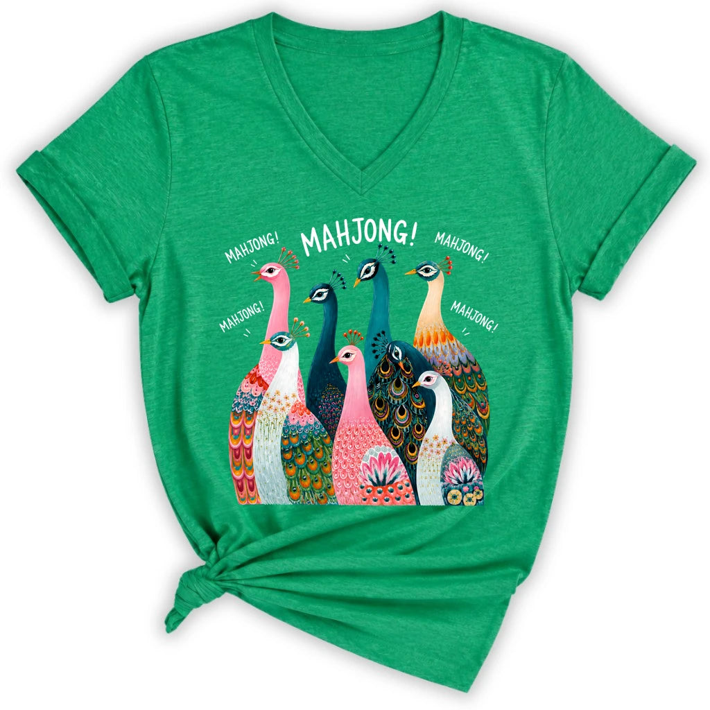 Peacock Mahjong Lady V-neck