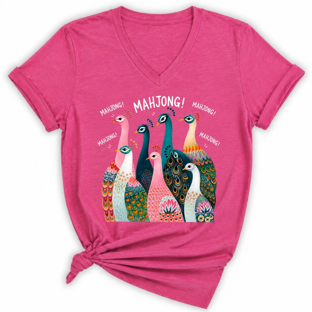 Peacock Mahjong Lady V-neck