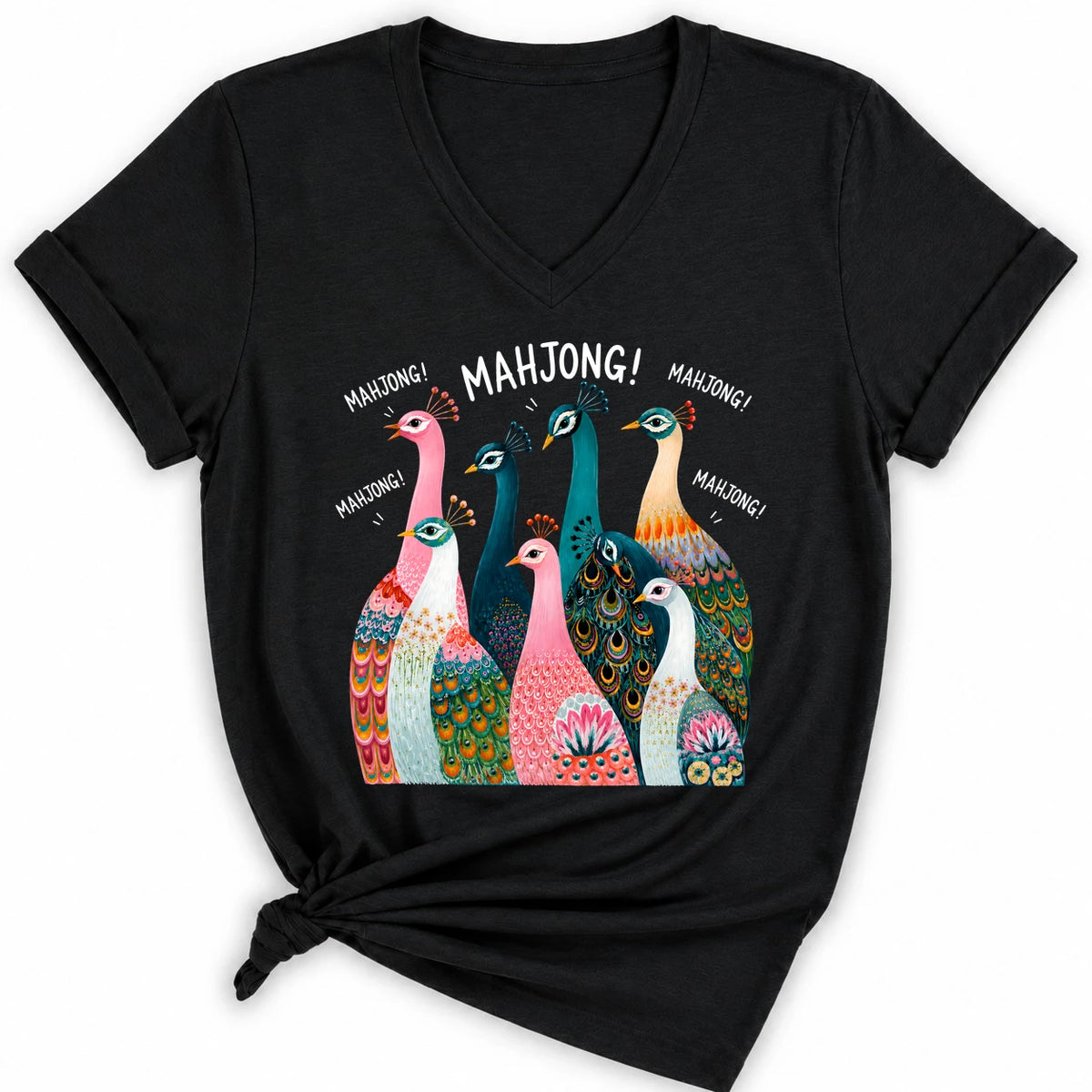 Peacock Mahjong Lady V-neck