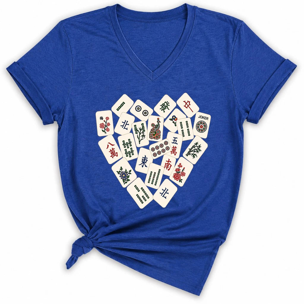 Mahjong Tile Heart Lady V-neck