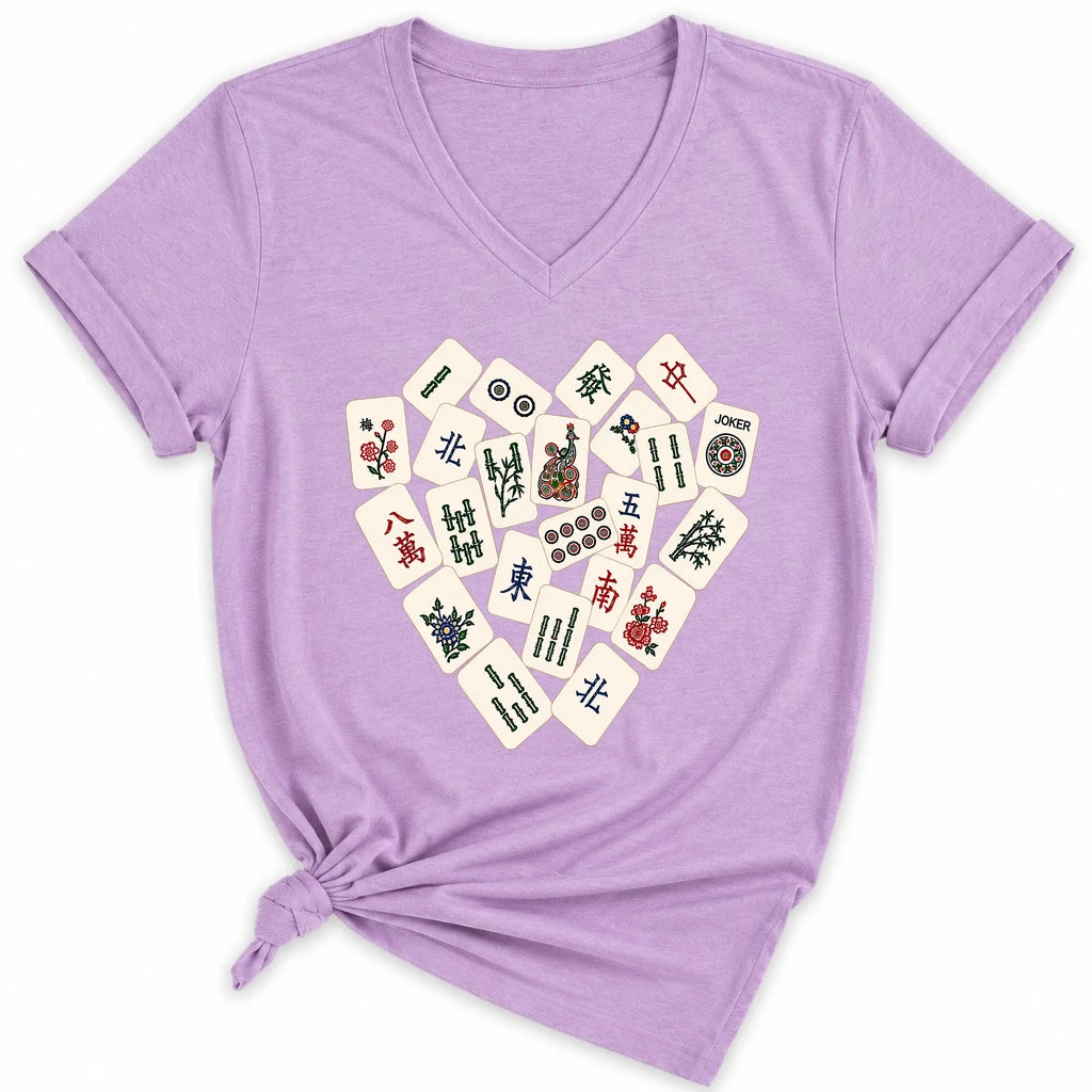 Mahjong Tile Heart Lady V-neck