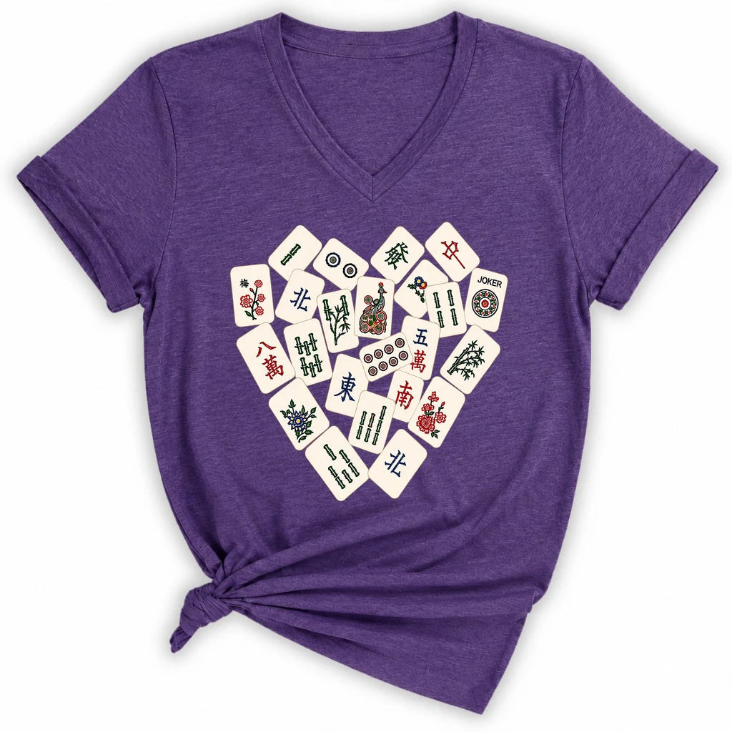 Mahjong Tile Heart Lady V-neck