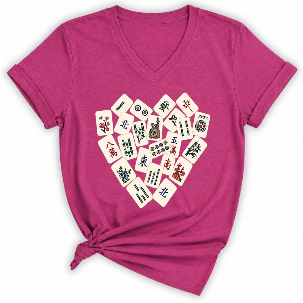 Mahjong Tile Heart Lady V-neck