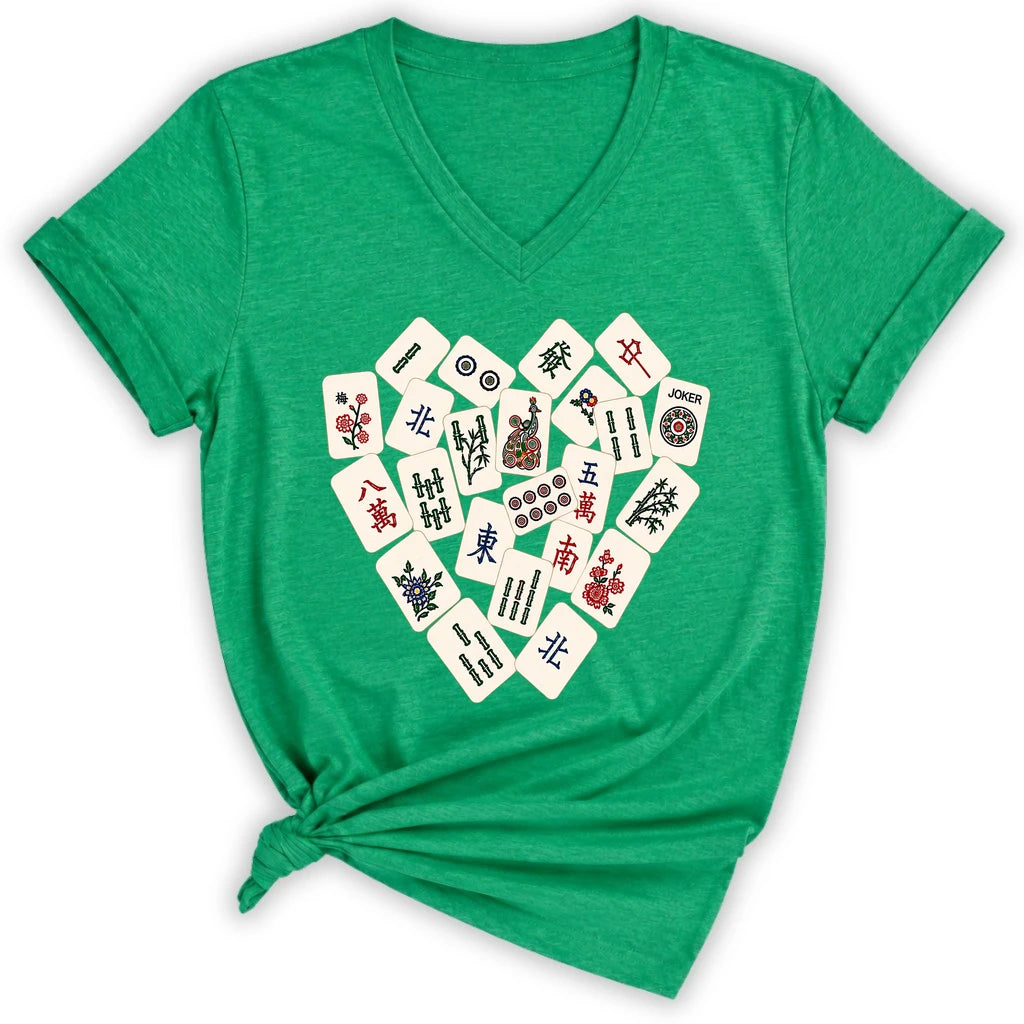 Mahjong Tile Heart Lady V-neck