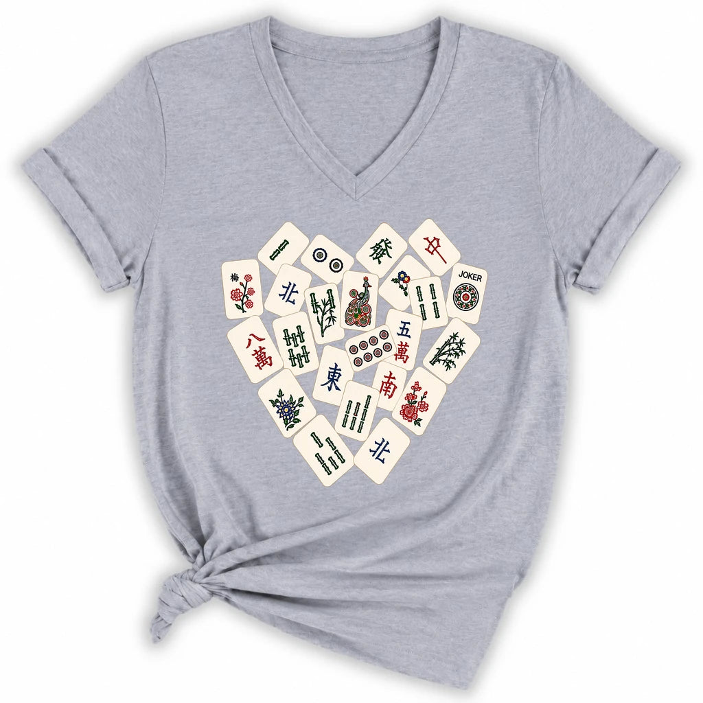 Mahjong Tile Heart Lady V-neck