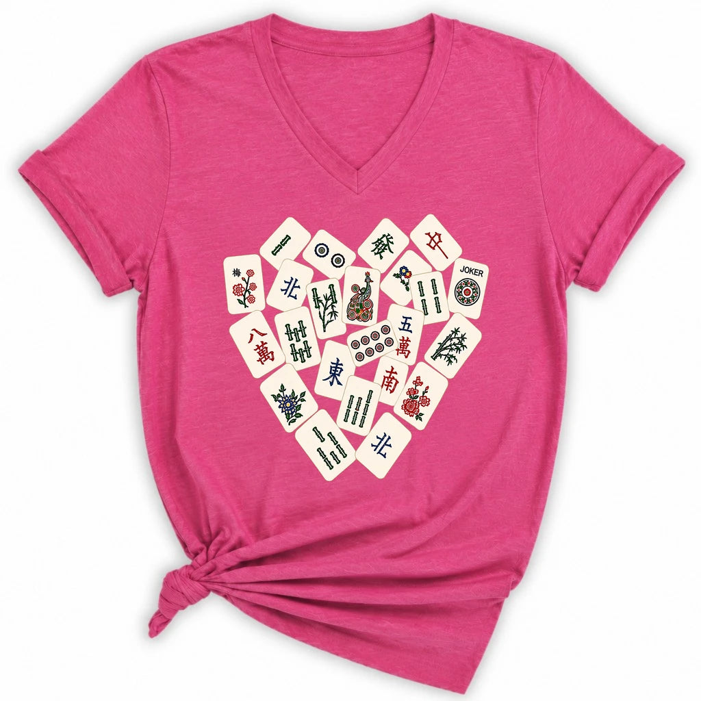 Mahjong Tile Heart Lady V-neck