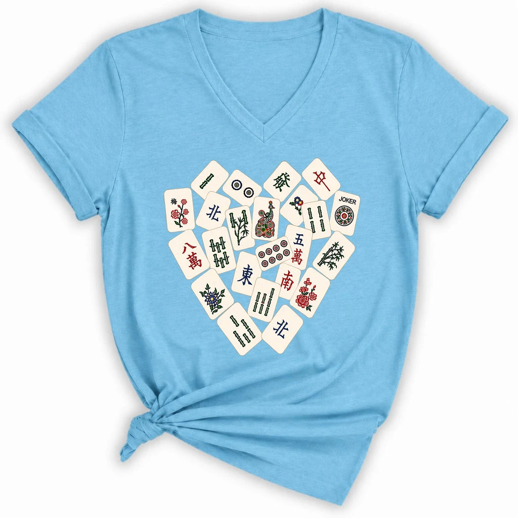 Mahjong Tile Heart Lady V-neck